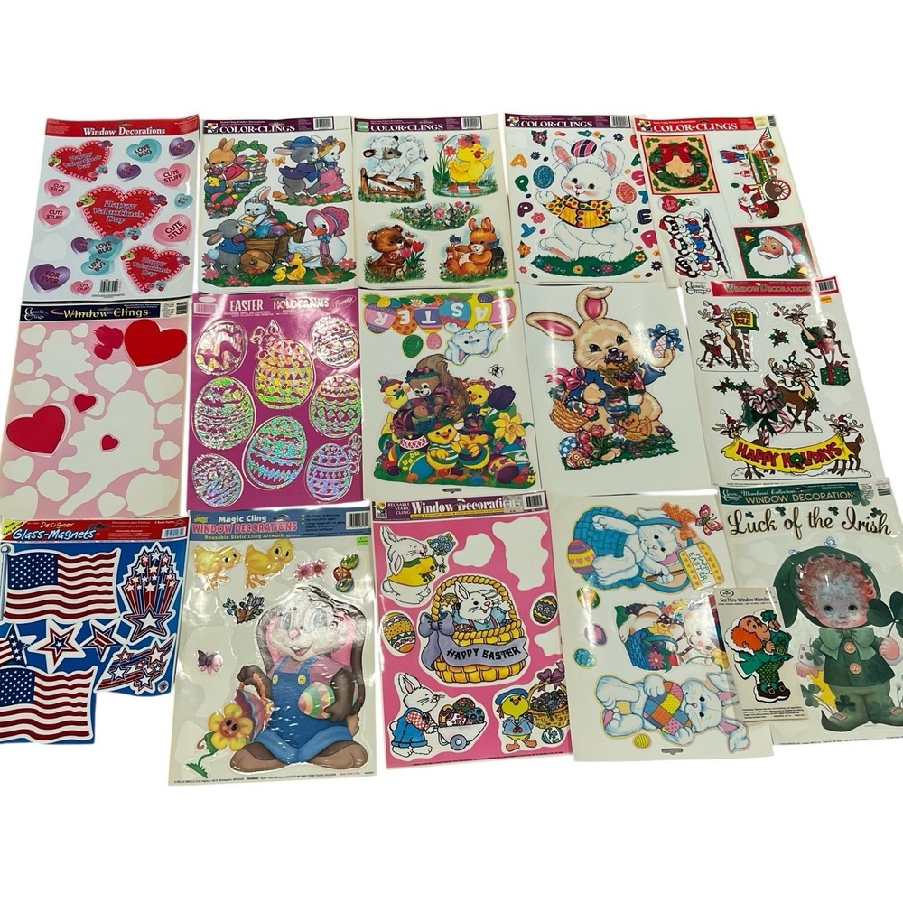 Vintage Christmas Easter St.‎ Patty's Day Valentines Window Clings Lot Of 15